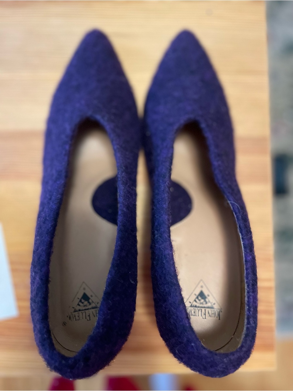 John Fluevog Women's Pointed Wool Flats in Purple